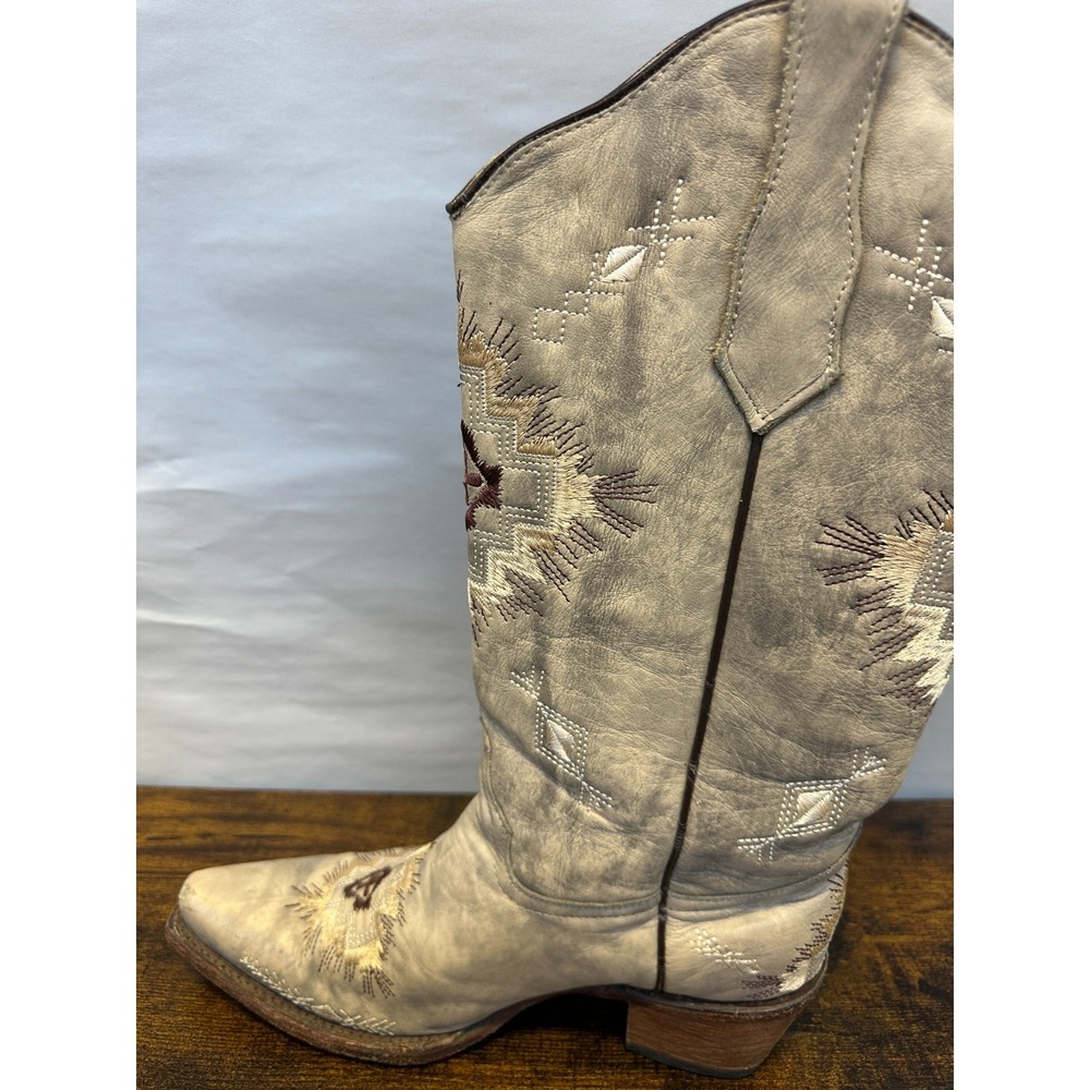 Circle G Embroidered Leather Cowboy Western Boots Distressed Women's Size 8 - Picture 10 of 16